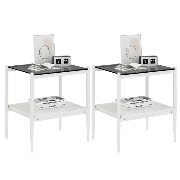 English Elm Coffee Table Set Of 3 With Gray Tempered Glass & Mdf Shelf - Modern Living Room End Tables W241S00041