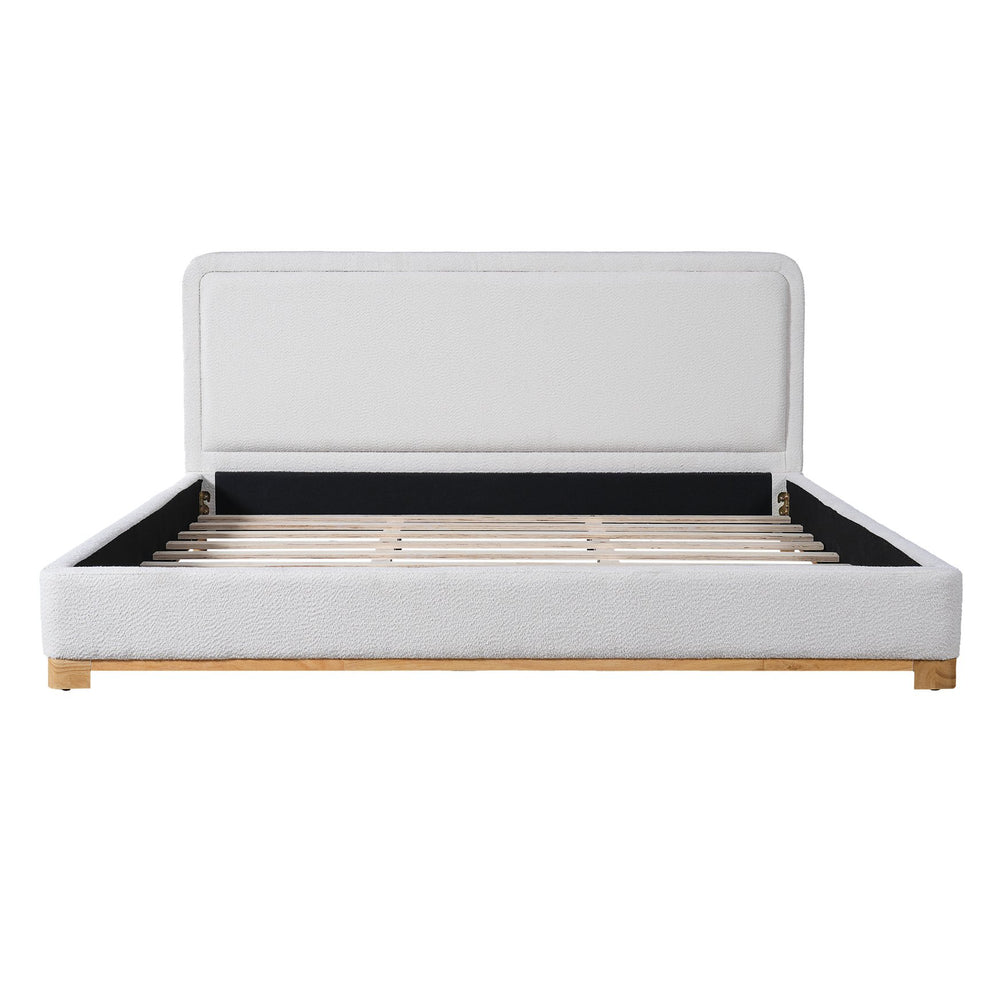 English Elm Christopher Knight Home® - King Size Bed Frame – Elegant Boucle Upholstered Headboard, Solid Wood Base, Easy Assembly, White Finish N757K327027W
