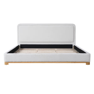 English Elm Christopher Knight Home® - King Size Bed Frame – Elegant Boucle Upholstered Headboard, Solid Wood Base, Easy Assembly, White Finish N757K327027W