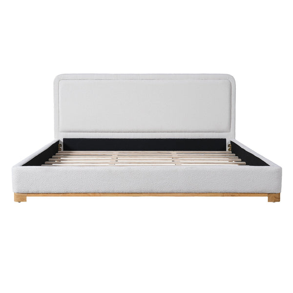 English Elm Christopher Knight Home® - King Size Bed Frame – Elegant Boucle Upholstered Headboard, Solid Wood Base, Easy Assembly, White Finish N757K327027W