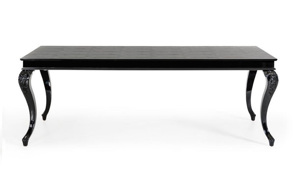 VIG Furniture Sovereign Crocodile-Textured Black Lacquer Dining Table With Ornate Gloss Legs, Luxe Reflective Top (W87") VGUNRC830-220-BLK
