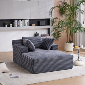 English Elm Oversized Corduroy Chaise Longue Sofa Bed — Modern Deep-Seat Sleeper with Armrests & Pillows for Compact Spaces Grey W1752P264710