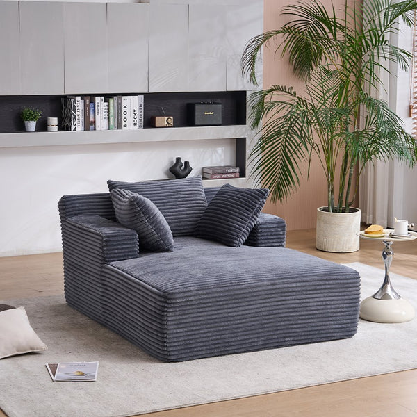 English Elm Oversized Corduroy Chaise Longue Sofa Bed — Modern Deep-Seat Sleeper with Armrests & Pillows for Compact Spaces Grey W1752P264710