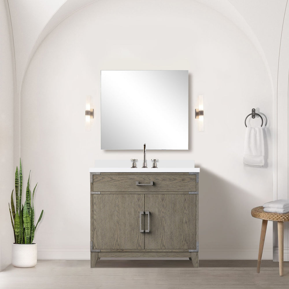 English Elm Grey Oak Single Bath Vanity 36" W X 22" D With Elegant White Quartz Top For Modern Bathrooms Upgrade B2731P259790