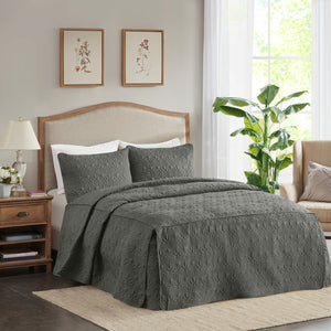 JLA Home Madison Park - 3 Madison Park Quebec Quilted Bedspread Set with Split-Corner Pleats, Box Stitching & Antimicrobial Protection Dark Grey MP13-6474
