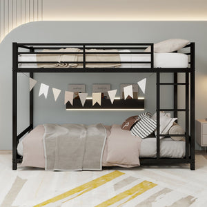English Elm Metal Twin Over Twin Bunk Bed Heavy-Duty Sturdy Steel Frame with Noise-Reducing Slats & Guardrail Black W1935P235012
