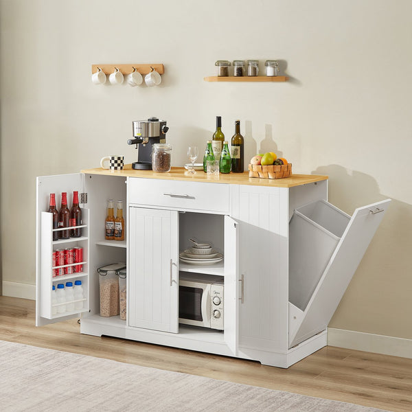 English Elm 53'' Kitchen Storage Islands with Drawers and Trash Can Storage, Modern Farmhouse Design, 53.2"W x 20.9"D x 38.0"H White W1820P281267