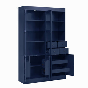 English Elm Topmax Shaker Buffet Hutch with Glass Doors Drawers and Pull-out Trays Blue SP000092AAC