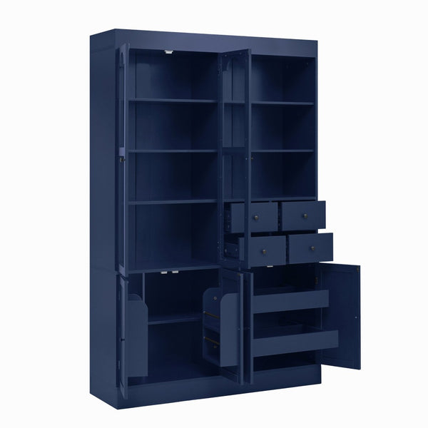 English Elm Topmax Shaker Buffet Hutch with Glass Doors Drawers and Pull-out Trays Blue SP000092AAC