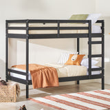 Simple Solid Wood Twin Over Twin Bunk Bed Solid Black SOPB3HBLWP Walker Edison