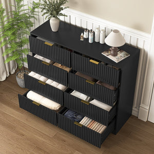 English Elm Modern Six Drawer Chest with Wavy Textured Fronts Sleek Matte Storage for Any Room Black W409P307537