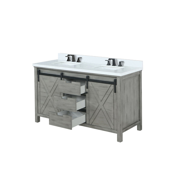 English Elm Ash Grey Double Bath Vanity With Cultured Marble Top, Matte Black Faucet, And Ample Storage Solutions B2731P260143