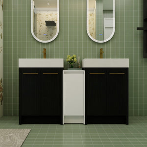 English Elm 60 Inch Freestanding Bathroom Vanity With Modern Resin Sink, Soft-Close Doors & Ample Storage Space W999S00299
