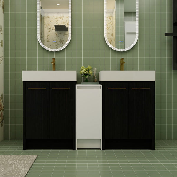 English Elm 60 Inch Freestanding Bathroom Vanity With Modern Resin Sink, Soft-Close Doors & Ample Storage Space W999S00299