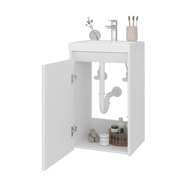 English Elm Syracuce Floating Vanity with Fluted Door Resin Sink and Shelved Storage for Small Bathrooms B070P487560
