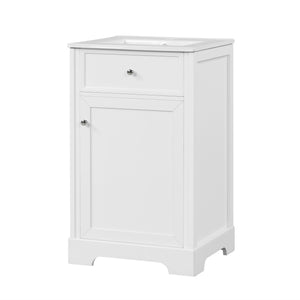 English Elm 20" Bathroom Vanity with Ceramic Sink, MDF Construction, Soft-Closing Door, Storage Rack & Shelf White N725P218017K