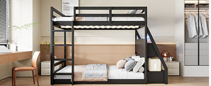 English Elm Full Bunk Bed with App Led Lighting Usb Charging Storage Drawers Kids Bedroom Black N820S00080B
