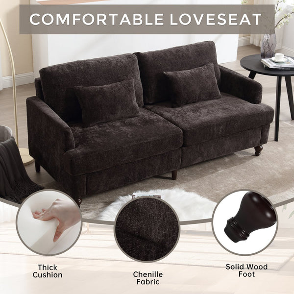 English Elm Mid Century Modern chenille loveseat with solid wood frame, detachable cushions, breathable fabric couch Black W395P151900