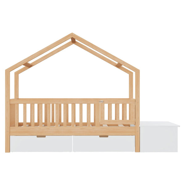 English Elm Toddler Playhouse Bed Solid Pine Frame with Storage Drawers Safety Gate Kids Room N899P429858N