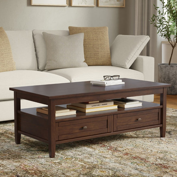 English Elm Warm Shaker Solid Wood Coffee Table with Two Drawers Russet Brown Transitional B136P429085