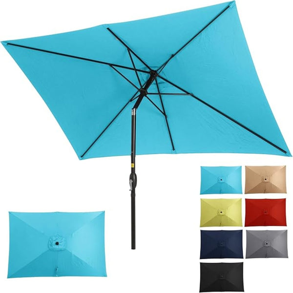 English Elm 6.5 X 10 Ft Rectangular Outdoor Patio Umbrella with Crank Tilt Uv Resistant Canopy Turquoise B082P454957