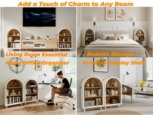 English Elm Arched Bookcase Set of 2 Three Tier Mdf Shelving with Warm Woodgrain Accent W2557P475972
