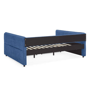 English Elm Queen Boucle Tufted Daybed Sofa with Storage Drawers Eucalyptus Frame Guest Room Blue W1413S00179