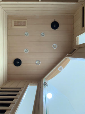 English Elm Indoor Three Person Hemlock Far Infrared Sauna with Audio Speakers and Steam Kit W5530P446217