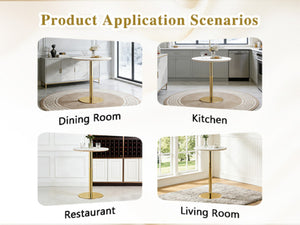 English Elm Rock Slab Round Bar Table with Gold Stainless Steel Base for Modern Home Entertaining W2920P443467
