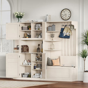 English Elm Multifunctional Hall Cabinet & Tree: Versatile 2-In-1 Storage Solution With Hooks For Entryway Style W1580S00185