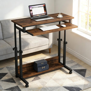 English Elm Office Rolling Desk Height Adjustable Standing Workstation with Keyboard Tray Small Spaces T3971P448243