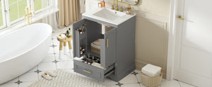 English Elm 24"bathroom Vanity Freestanding Gray Mdf Ceramic Sink Soft Close Storage Cabinet N729P321378E