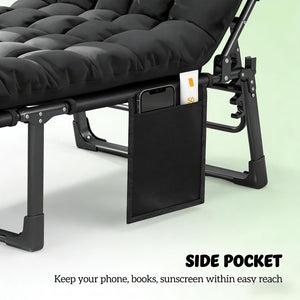 English Elm Folding Outdoor Chaise Lounge with Face Hole Side Table and Five Position Recline Black T3971P480700