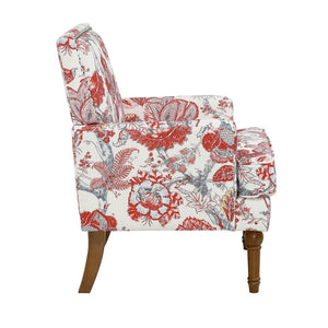 English Elm Accent Slipper Chair Botanical Tapestry Upholstery Nailhead Trim Solid Wood Legs Farmhouse Red W5568P445702