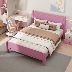 English Elm Queen Platform Bed Frame - Solid Rubberwood Construction, 10 Slats Support, No Box Spring Needed, Stylish Headboard and Under-Bed Storage Space Pink 63.39 L x 18.7 W x 4.53 H W1716S00024