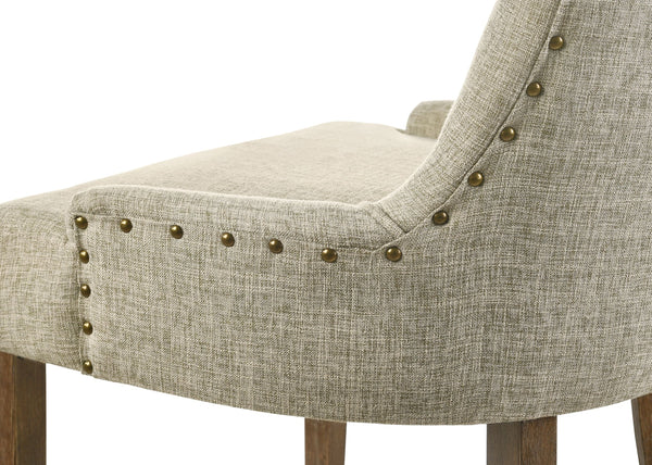 English Elm Yotam Beige Tufted Fabric Side Chair Set of 2 with Salvaged Oak Finish, Nailhead Trim Comfort B2726P264597