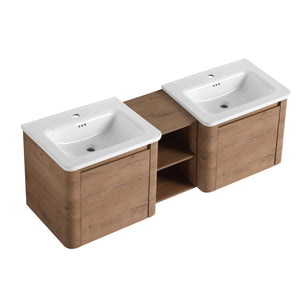 English Elm 60'' Wall-Mounted Vanity with White Ceramic Sink, Plywood Shelves, Soft-Close Door, Scratch & Water-Resistant Finish W999S00381