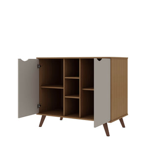Manhattan Comfort Hampton Mid-Century Modern Sideboard / Buffet Stand Off White and Maple Cream 16PMC11