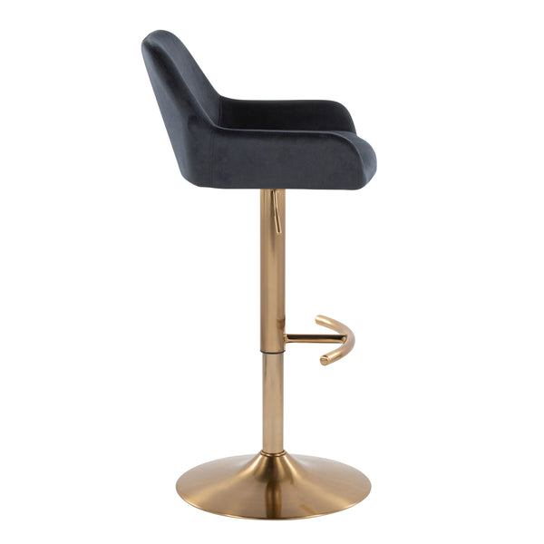 English Elm Daniella Adjustable Barstools Set Of 2 In Plush Black Velvet & Gold Metal - Stylish Swivel Design B202S00822