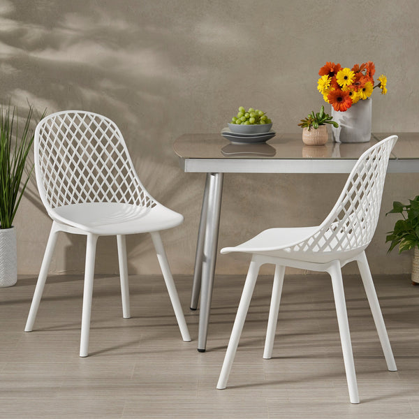 English Elm Christopher Knight Home® - LILY Outdoor Dining Chair with Weather-Resistant Polypropylene, Diamond Mesh Design for Durability White 27.5 L x 21.2 W x 20.3 H 69070.00WHI