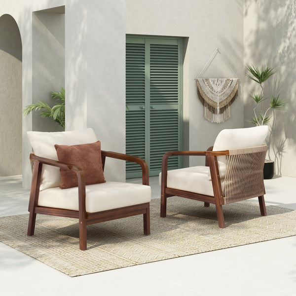 English Elm Christopher Knight Home® - 28" Outdoor Lounge Chair - Woven Backrest, Solid Wood Frame, Plush Cushions For Patio Relaxation N767P255015D_2
