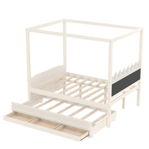 English Elm Full Bunk Bed with Trundle Bookshelf Storage Pine Frame Car Design for Kids W1580S00317