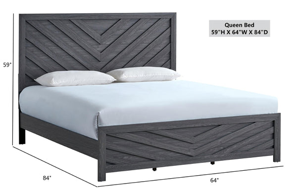 English Elm Rustica Queen Panel Bed Gray Finish Architectural Trim Overlay Modern Bedroom Frame B078S00656