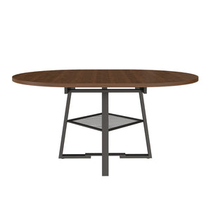 English Elm 47 Inch Extendable Round Dining Table Walnut Finish Seats 8 with Wire Grid Shelf W2700P385520