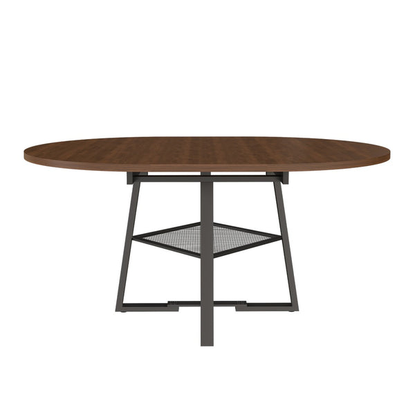 English Elm 47 Inch Extendable Round Dining Table Walnut Finish Seats 8 with Wire Grid Shelf W2700P385520