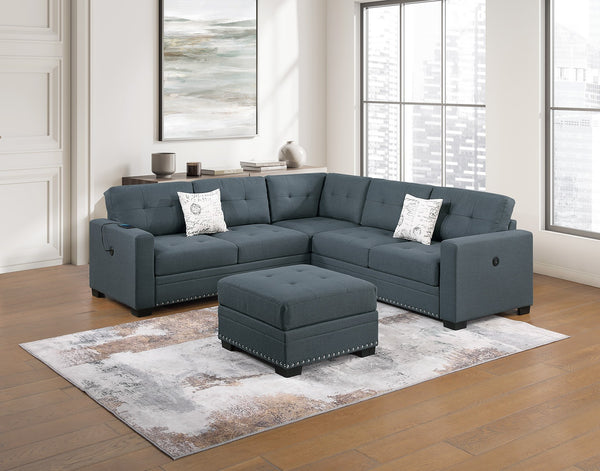 English Elm Casual Tufted Sectional Sofa Set with USB One-Arm Loveseat, Nailhead Trim, Pillows & Ottoman - Sleek Comfort and Versatile Configuration Dark Gray 59 L x 40 W x 27 H B011S01783
