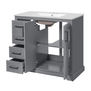 English Elm 36" Modern Bathroom Vanity with Ceramic Sink, Soft-Close Doors, 3 Drawers & Ample Storage for Small Baths Gray N729P280194E