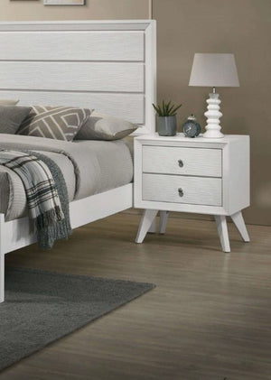 English Elm 1pc White Wood Nightstand Bronze Knobs Wave Textured Drawers Angled Legs Bedroom B2741P470090