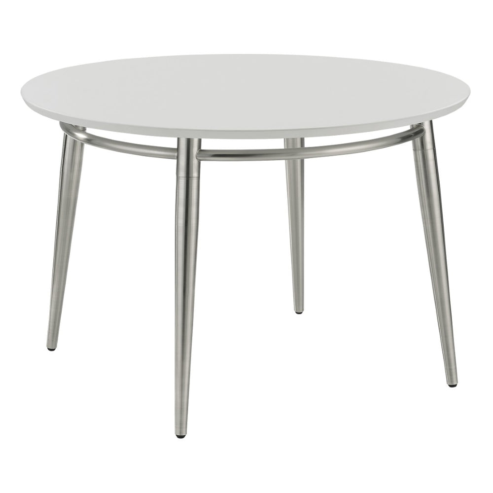 OSP Home Furnishings Brooklyn Round Coffee Table with Brushed Nickel Metal Frame for Modern Living Rooms White MG1230R-WH