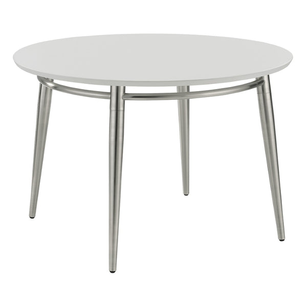 OSP Home Furnishings Brooklyn Round Coffee Table with Brushed Nickel Metal Frame for Modern Living Rooms White MG1230R-WH